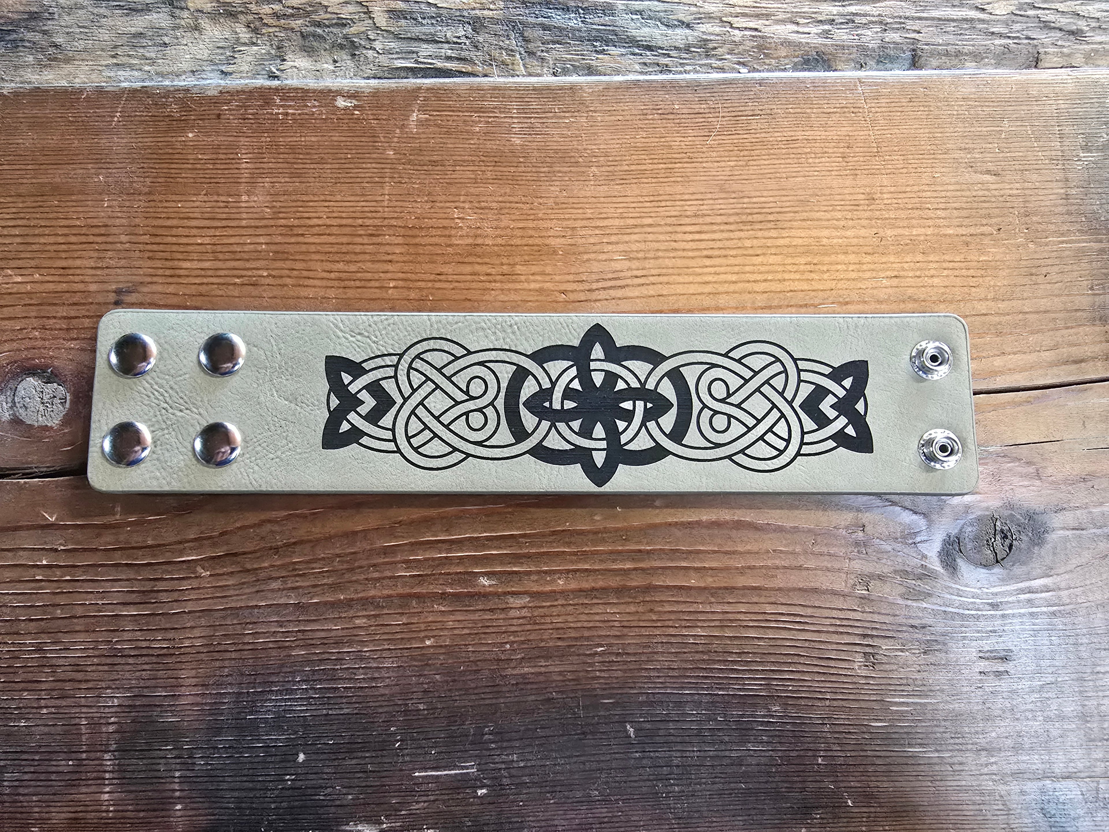 Snap Leather Bracelet Celtic Design 2, TAN and BLACK