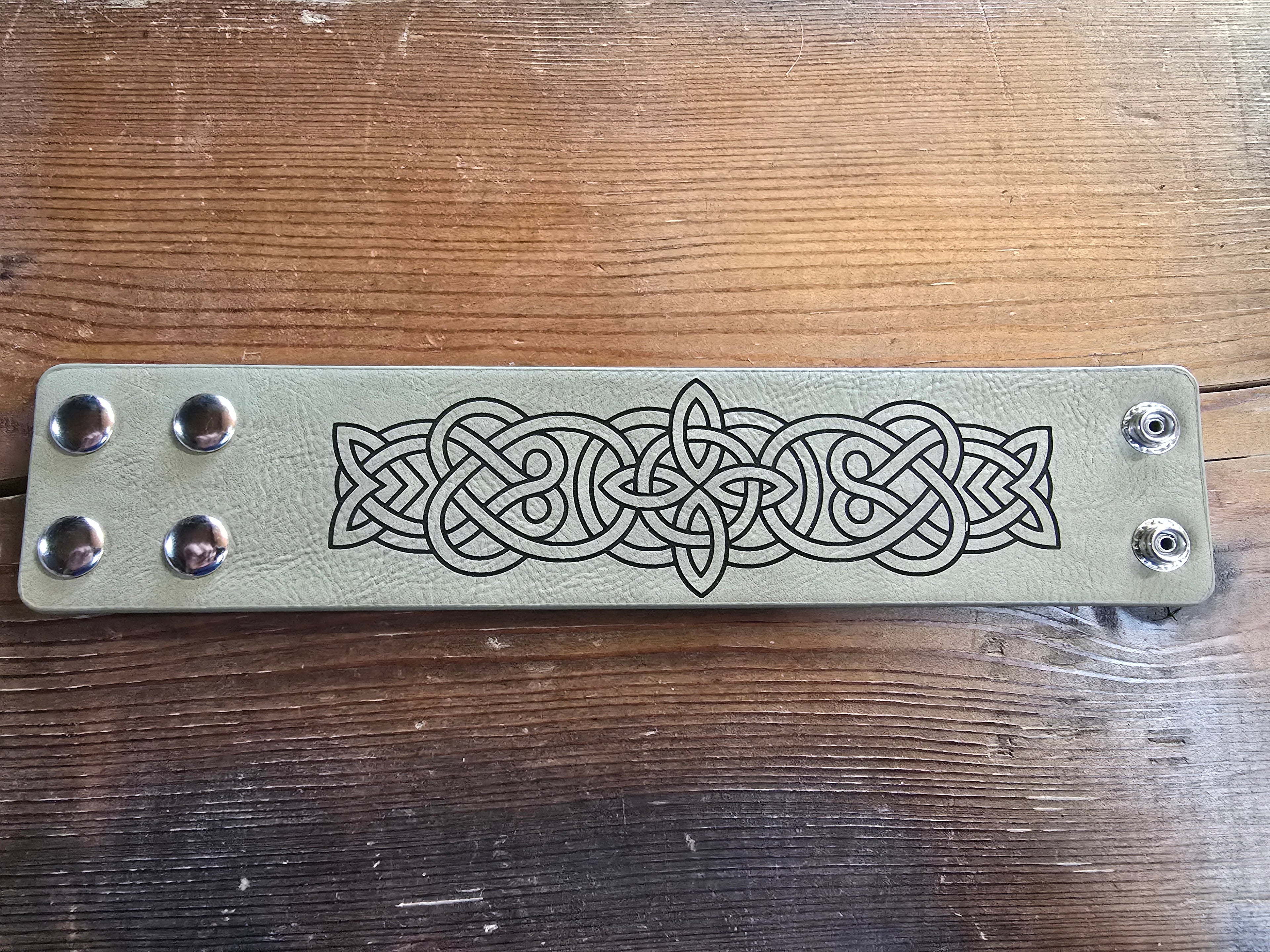 Snap Leather Bracelet Celtic Design 1, TAN and BLACK