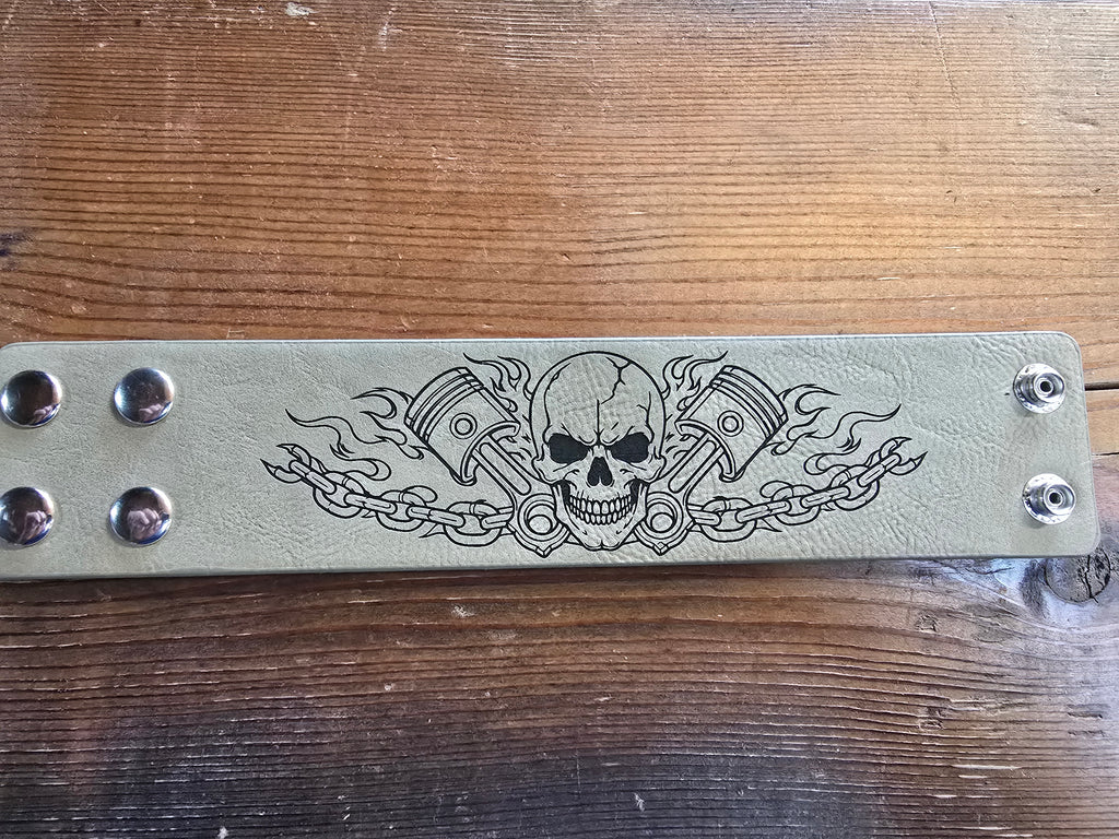 Snap Leather Bracelet Skull, TAN and BLACK